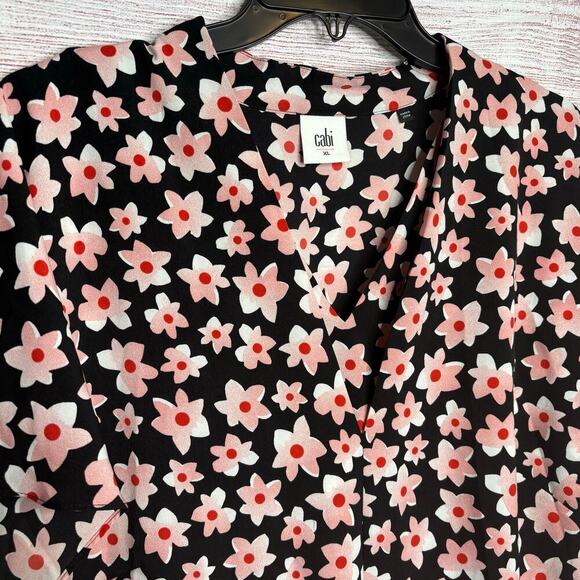 Cabi Suave Harmony Starflower V Neckline Popover Floral Pink Black Top Size XL - Picture 3 of 10